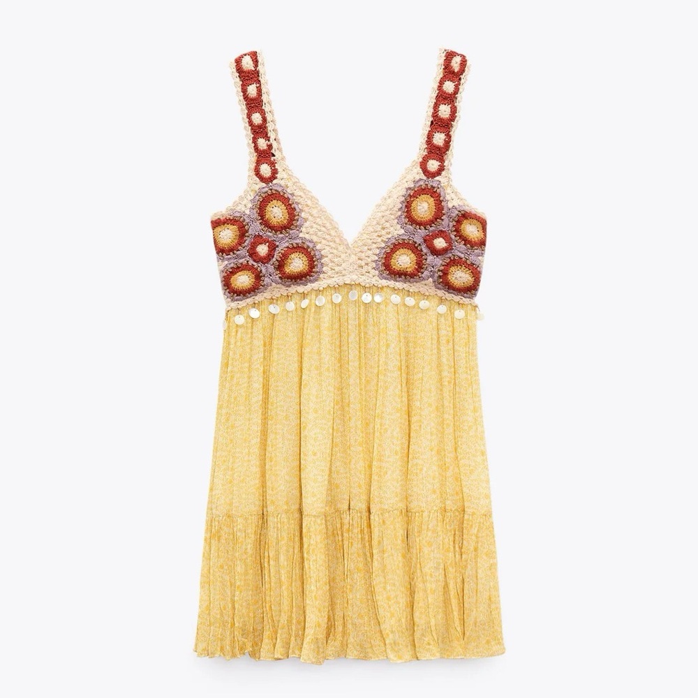 ZARA Crochet & Cotton Sundress | Size S | Boho Ibiza Vibe